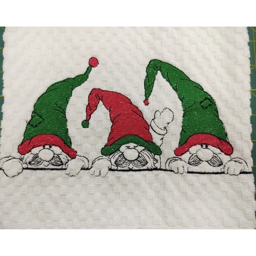 GNOMES Handcrafted Machine Embroidered Kitchen Hand Tea Towel Great Gift Idea!